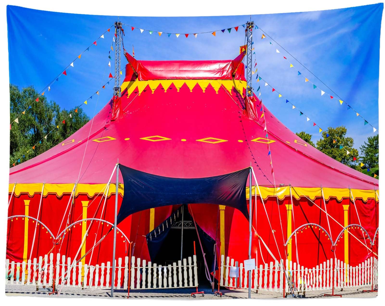 4.5x3m Sfondo fotografico con tendone da circo rosso, decorazioni per feste a tema carnevalesco, sfondo fotografico con tendone da circo, forniture per tavoli con torte di carnevale