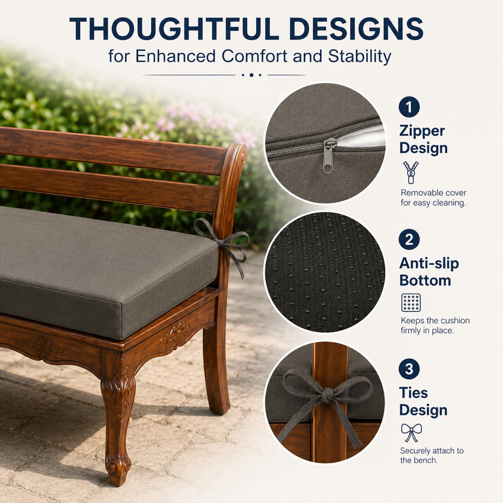 Cuscino per Panchina da Esterno, Cuscini per Divano Esterno Giardino in Memory Foam Impermeabile, Seduta Spessa per Altalena e Veranda, Sfoderabile,Cachi,60x40x5cm