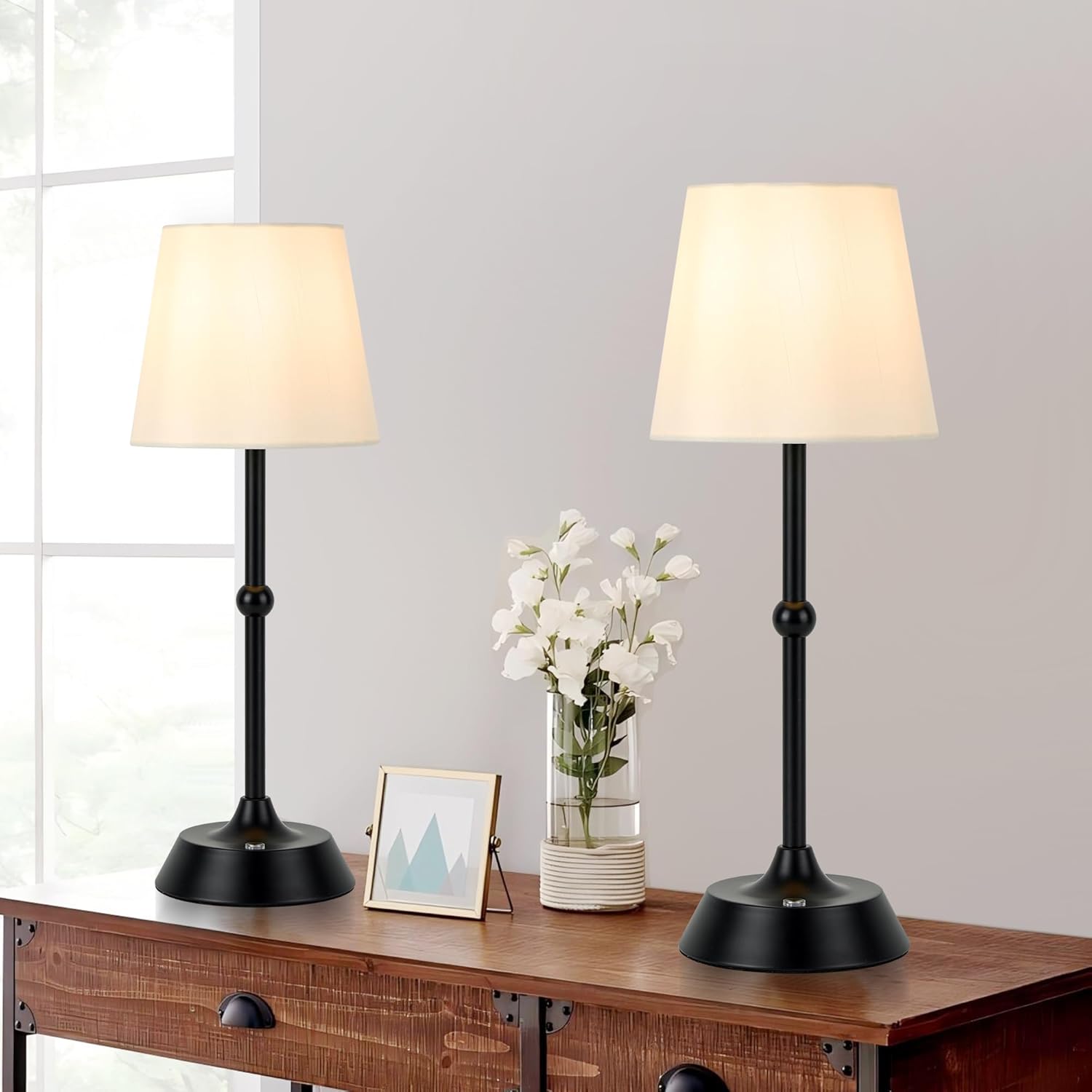 Portable Dimmable Desk Lamp LED Cordless Black Table Lamp Battery Powered Touch Control Table Lamp for Dining RoomBedroom Bar Camping Balcony.(LED Bulb Included)