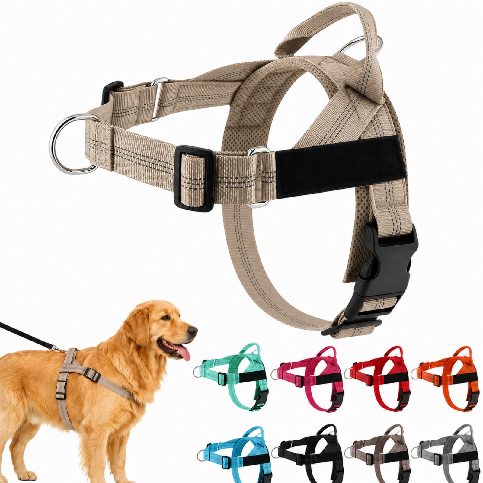 ParoPet No Pull Dog Harness, Adjustable Front Clip Dog Harness for Walking, Breathable Escape Resistant Pet Harness for Small Medium Large Dogs (Beige,L)