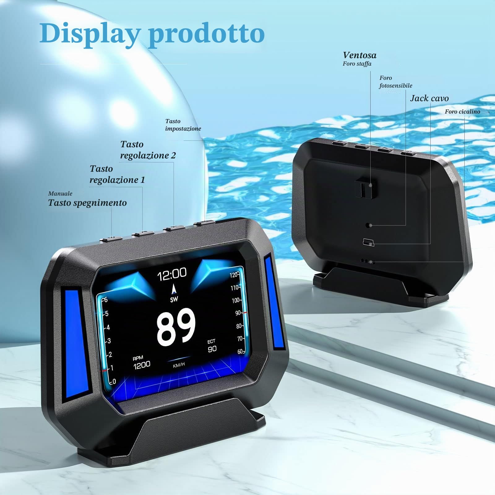 Display head-up per auto, tachimetro, misuratore di pendenza, monitoraggio dell'angolo di guida dell'auto, adatto per tutte le auto