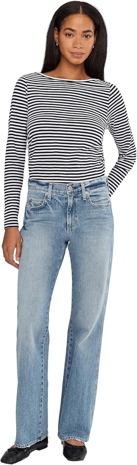 Madewell Womens Side Ruched Slub Long Sleeve Stripe - Image 2
