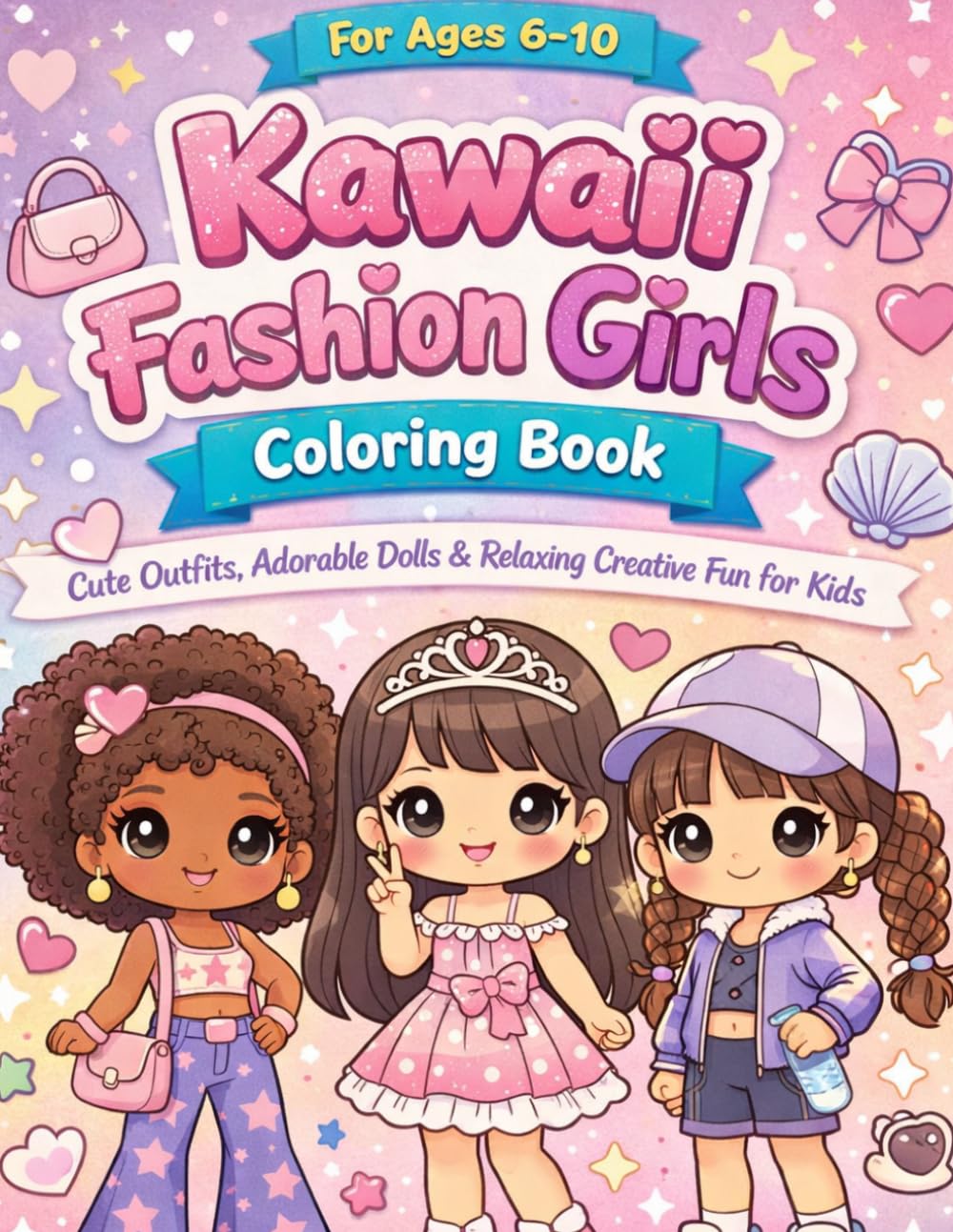 Kawaii Fashion Girls Coloring Book for Ages 6–10: Cute Outfits, Adorable Dolls & Relaxing Creative Fun for Kids