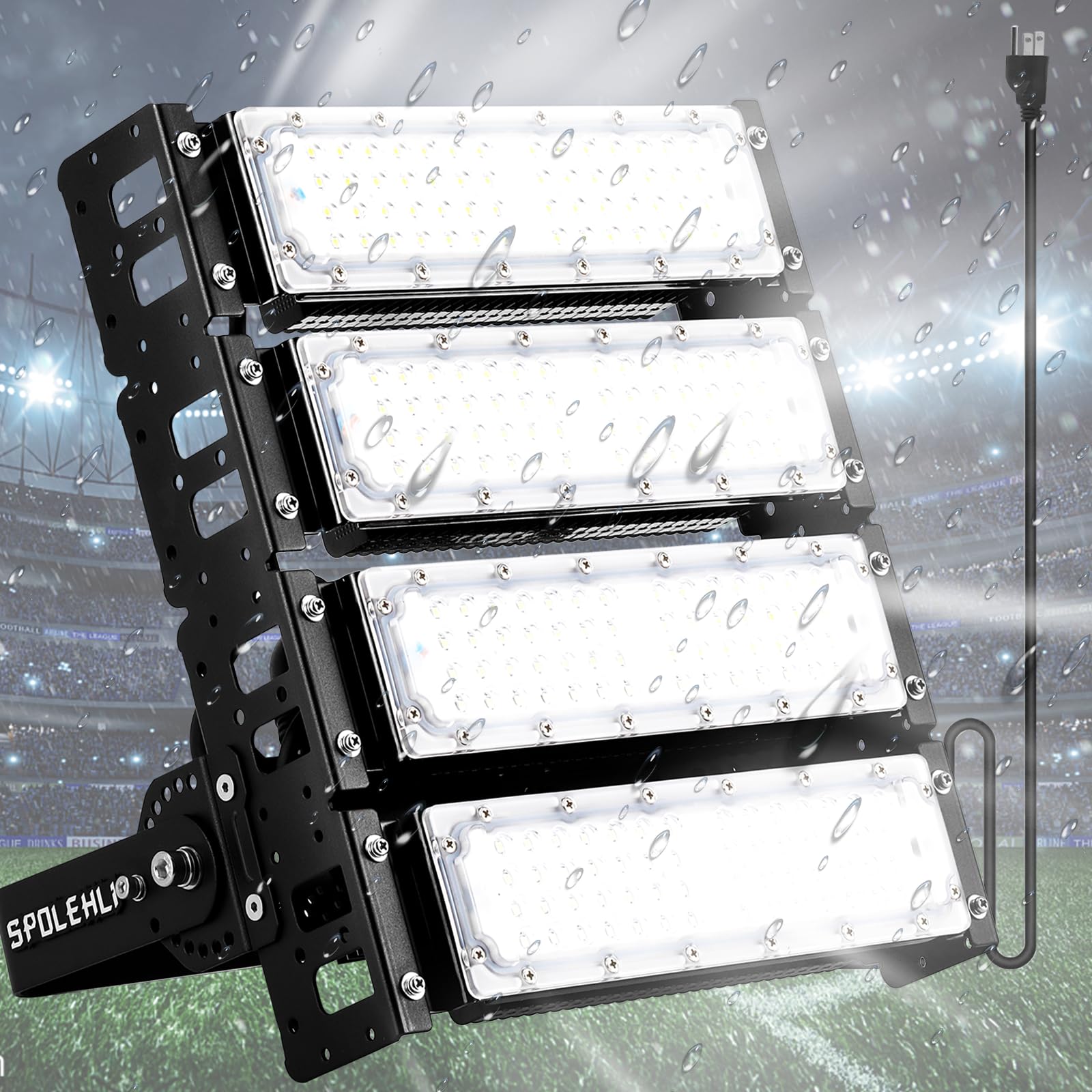 Spolehli LED Stadium Flood Light - 200W, 26,000lm, IP66 Waterproof, 6500K, AC100-265V for Playground, Dock, Square, Outdoor Area Lighting