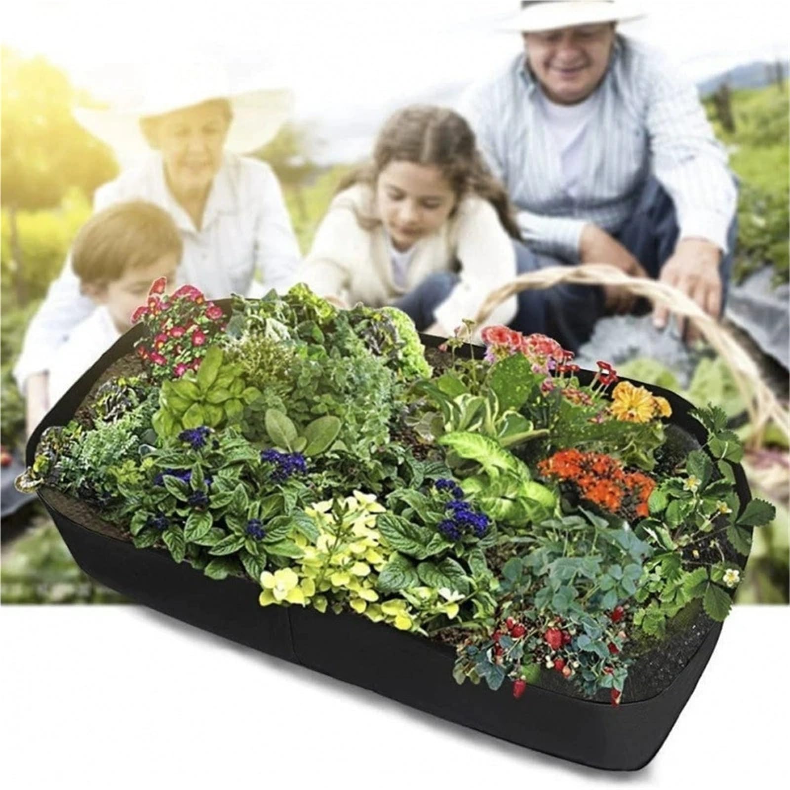 4 Uds. Bolsa for plantar en jardín, bolsa de cultivo fieltro multigira, maceta rectangular for vivero, contenedor for vegetales, tomates y patatas para Flores, Verduras, Frutas(120x60x30cm 6Grids)