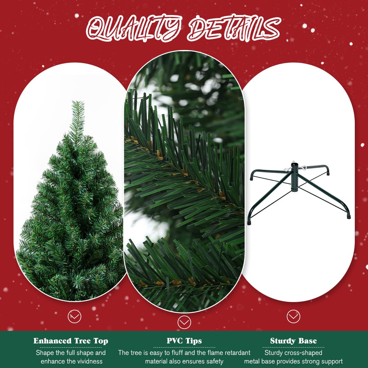 Árbol de Navidad artificial de 5 pies con 600 puntas de rama, fácil de montar, base plegable, adecuado para el hogar, oficina, decoraciones de fiesta de vacaciones