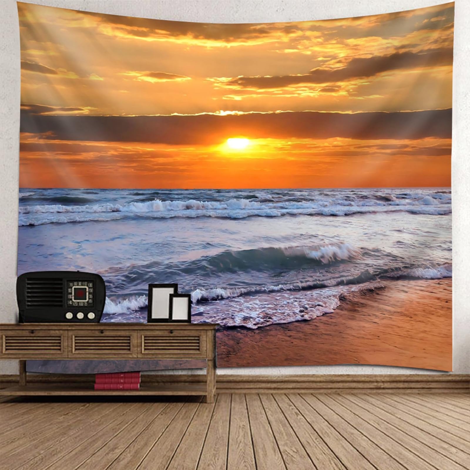 Tapiz de playa y puesta de sol de 150x150 cm para decorar un dormitorio infantil alegre 6