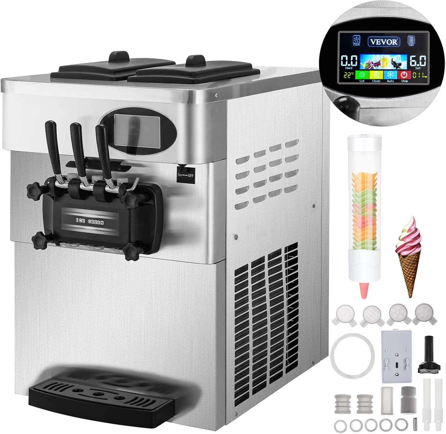 VEVOR Soft Serve Ice Cream Maker,2200W Commercial Ice Cream