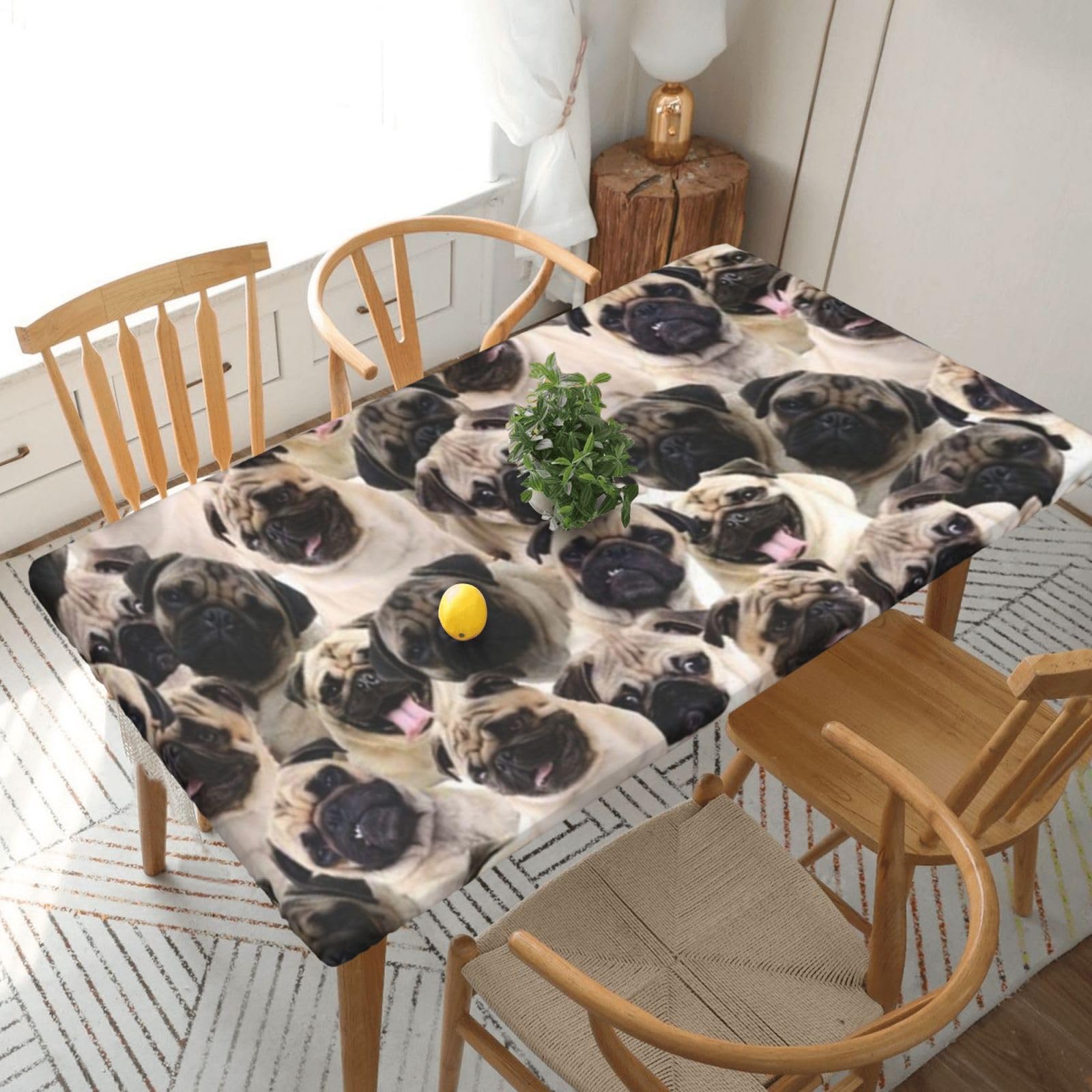 BNVSADC cute Pug 1 Printed 5FT Tablecloth Polyester Kitchen Water Resistant Table Cloth Dining Table Decoration Table Covers, 152x76 CM