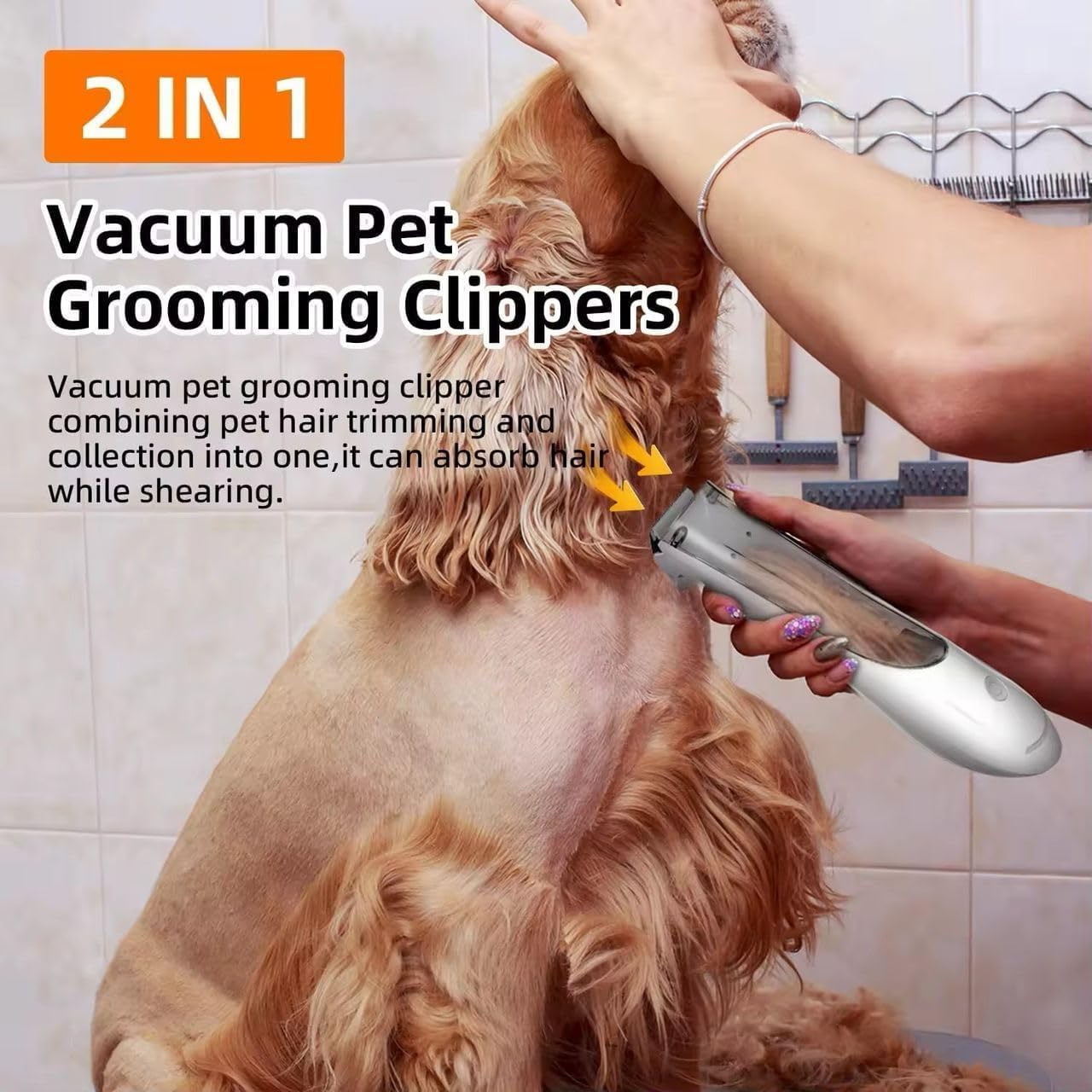 2-in-1 Grooming Clipper with Vacuum | 60-Min Battery & LED Indicator, USB Rechargeable, Low-Noise Motor, Safe Ceramic Blade for Dogs & Cats Hair Trimmer Shaver with Comb Shedding (Hair Trim)