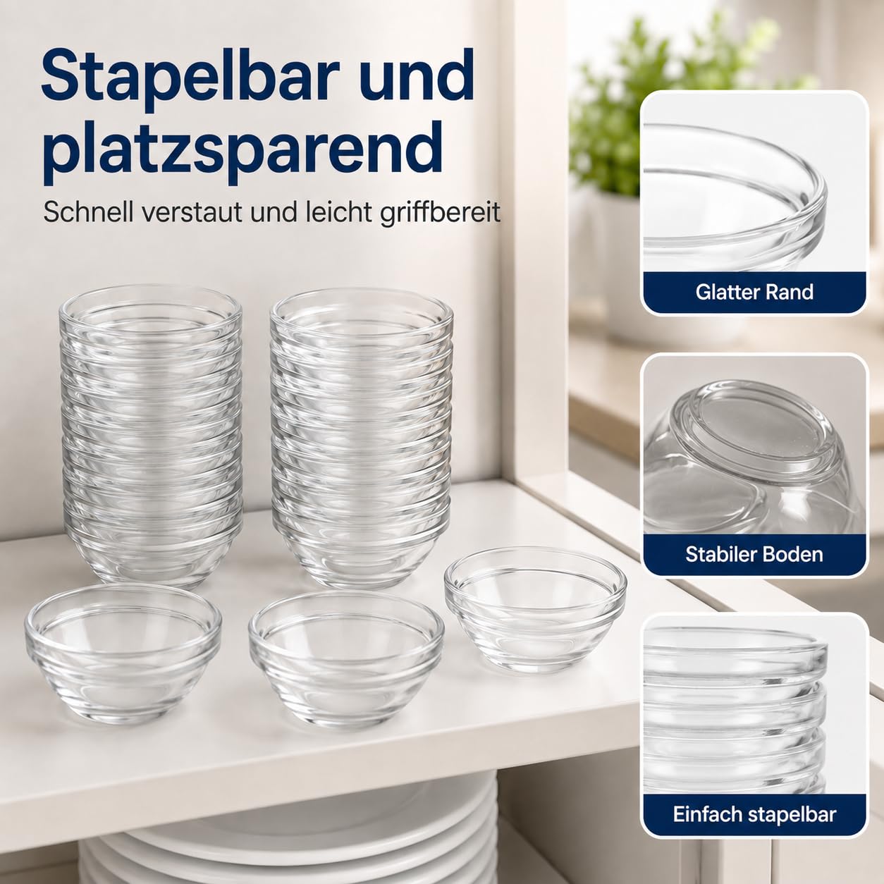 YAYODS 20 cuencos pequeños,salseras para salsas de 7.5 cm de diámetro, cuenco de cristal de 75 ml, ingredientes de cocina, mermelada, salsas, tapas, buffet