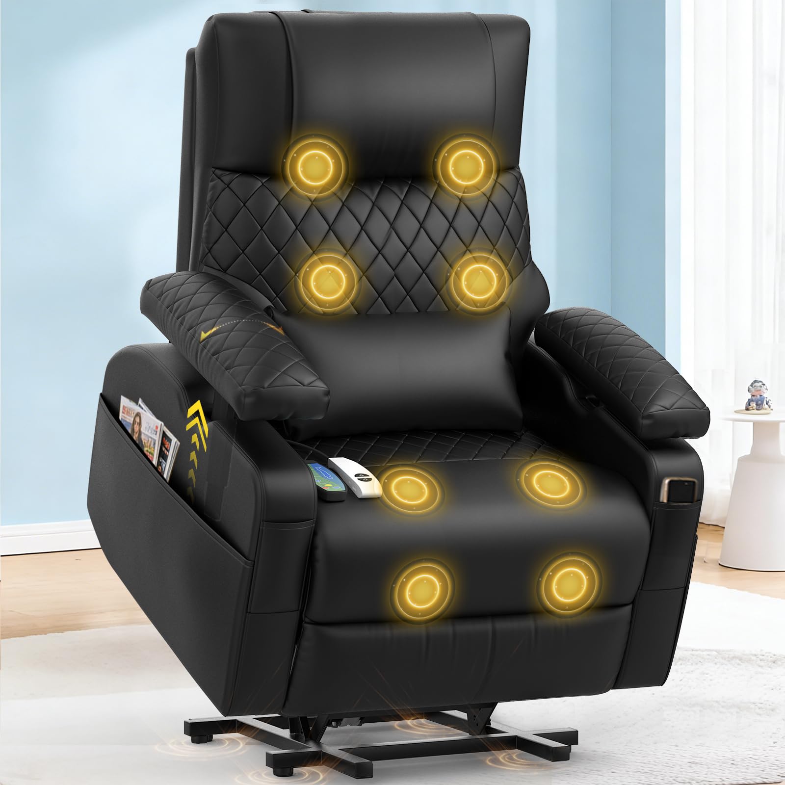 Relaxsessel Fernsehsessel Elektrischer Massagesessel mit Wärmefunktion,3D Verstellbare Armlehnen, Zusätzliche Lendenwirbelstütze,TYP C&USB-Anschlüsse,4 Aufbewahrungstaschen,TV Sessel für Heimkino