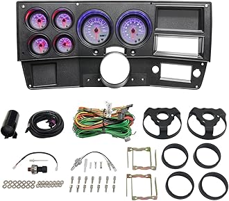 6-Gauge Cluster Package Compatible with Chevy C10 1973-1987 - White 7 Color Speedometer, Tach, Oil Pressure, Water Coolant Temp, Fuel Level & Volt Gauges - Direct Fit Dashboard Panel Pod