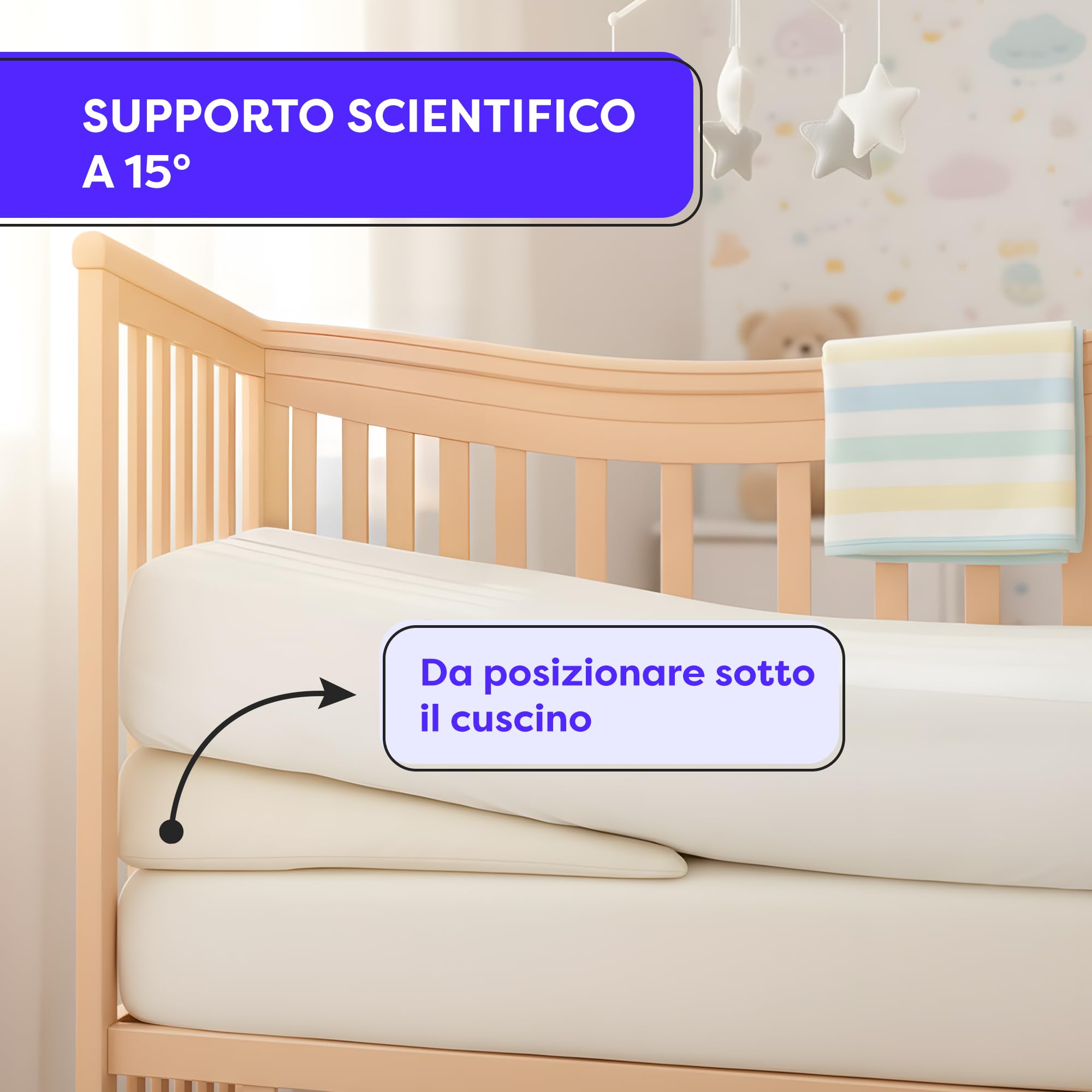 Wolkenfeld Cuscino a Cuneo Inclinato contro Reflusso e Coliche – Cuscino Antireflusso Ergonomico, Impermeabile e Lavabile | Forma Semicircolare – 35 x 28 x 6 cm
