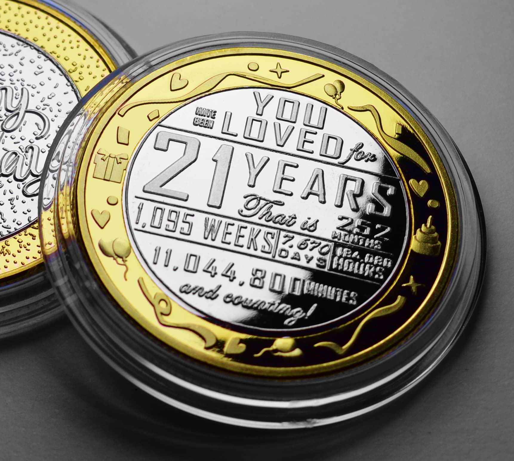 21st Birthday Dual Metal Silver & 24ct Gold Commemorative in Capsule. Gift/Present Celebrating 21 Years Son/Daughter Grandson/Granddaughter
