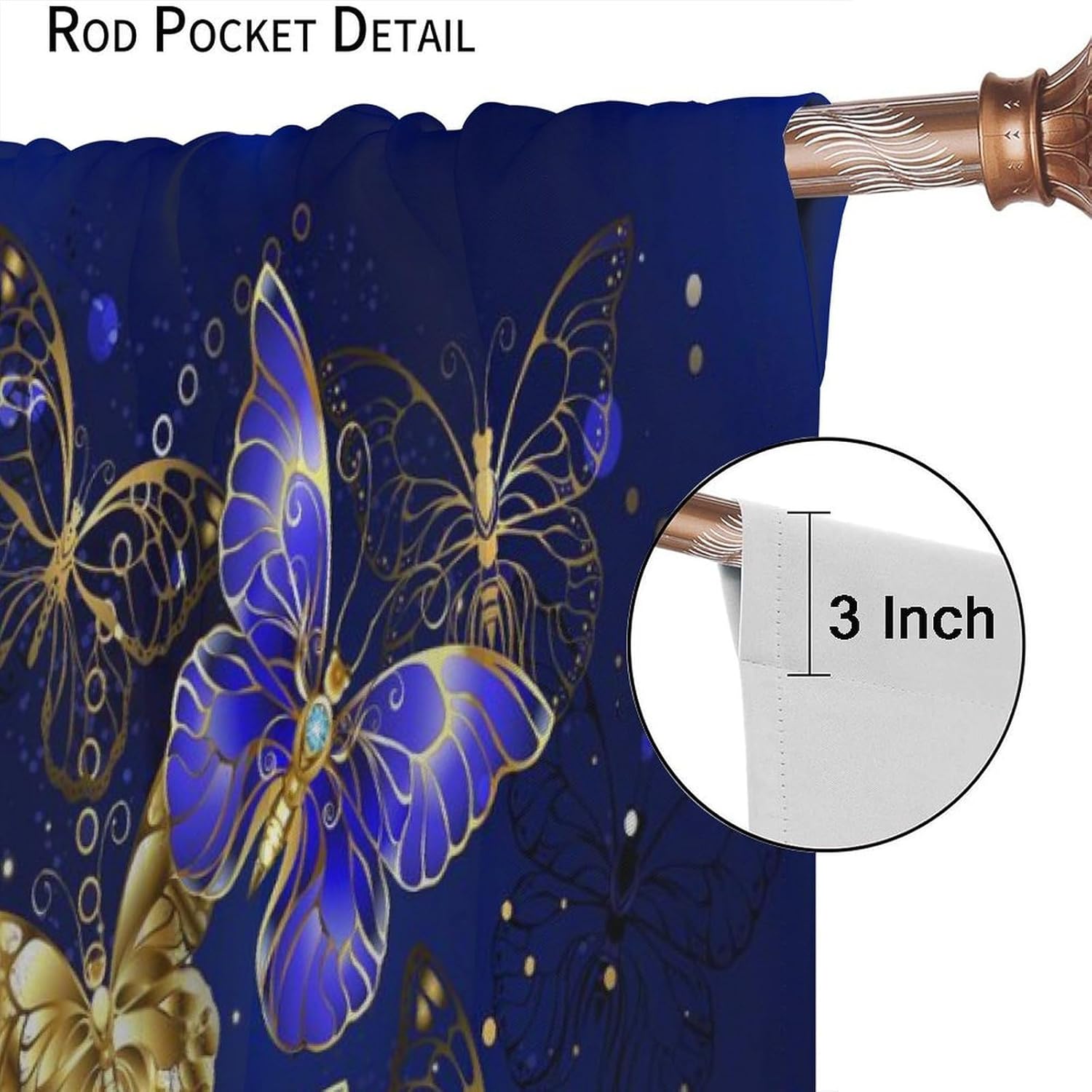 Girls Butterfly Curtains, Starry Sky Galaxy Shining Light Golden Blue Purple Sparkling Windiw Treatments for Girls Woman Teens Bedroom Living Room Home Blackout Drapes 63x63 Inch