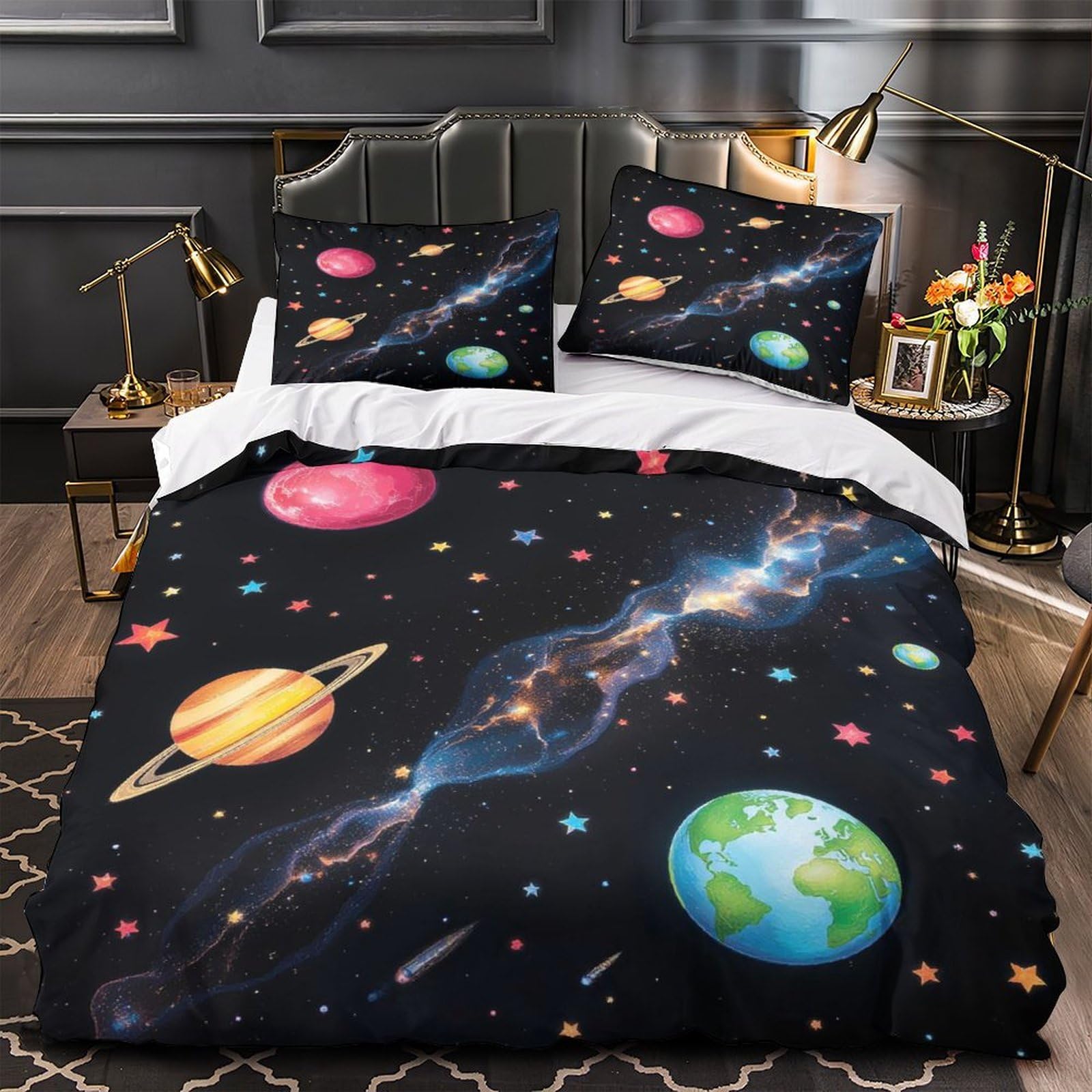 Parure de lit planètes 3D pour chambre d'enfant astronomie 135x200