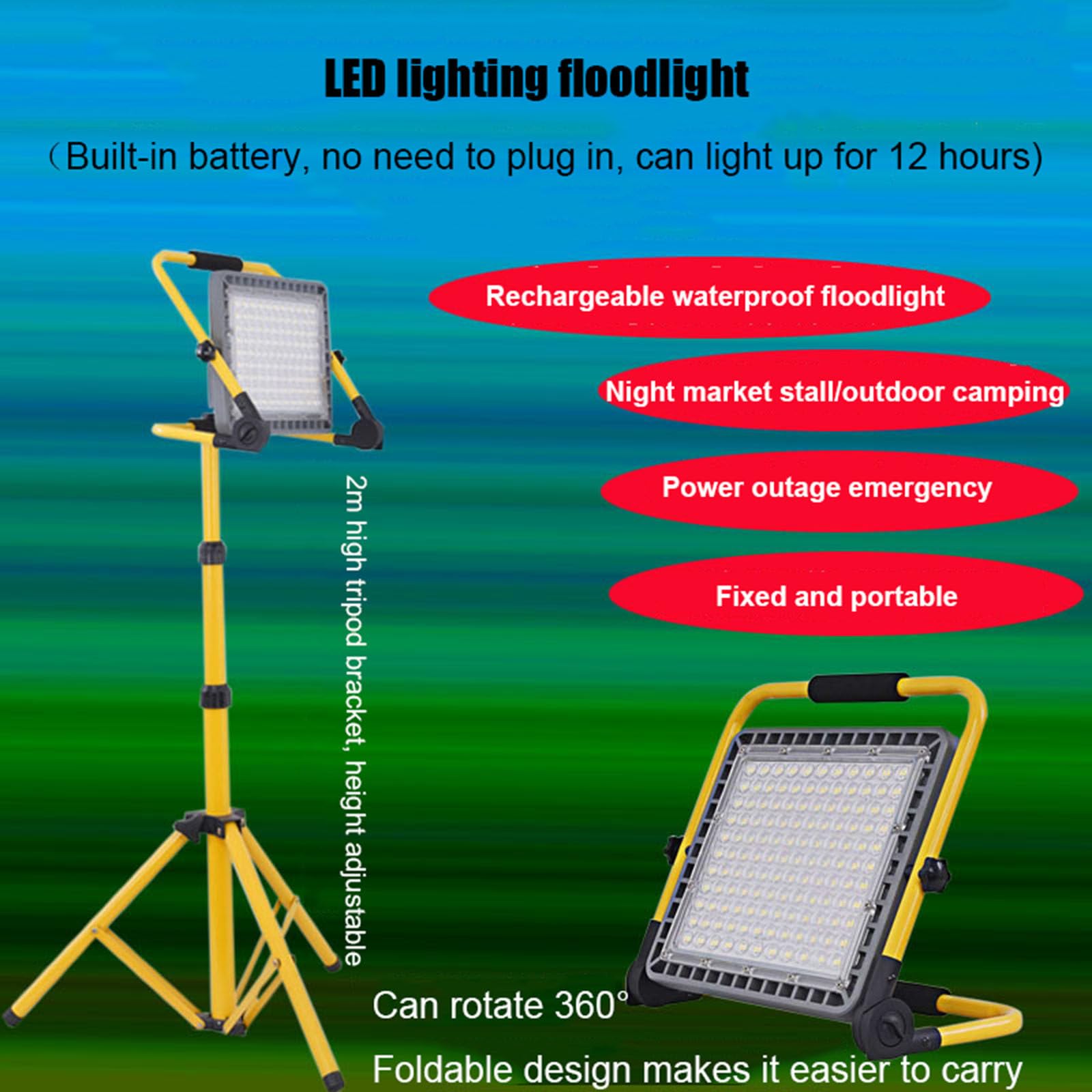 300W LED Robocza Lampa, IP65 Wodoodporna LED Flood Reflektor z Trójkątnym Regulowanym Uchwytem, ​​Przenośna Lampa Robocza do Warsztatu Naprawy Samochodów