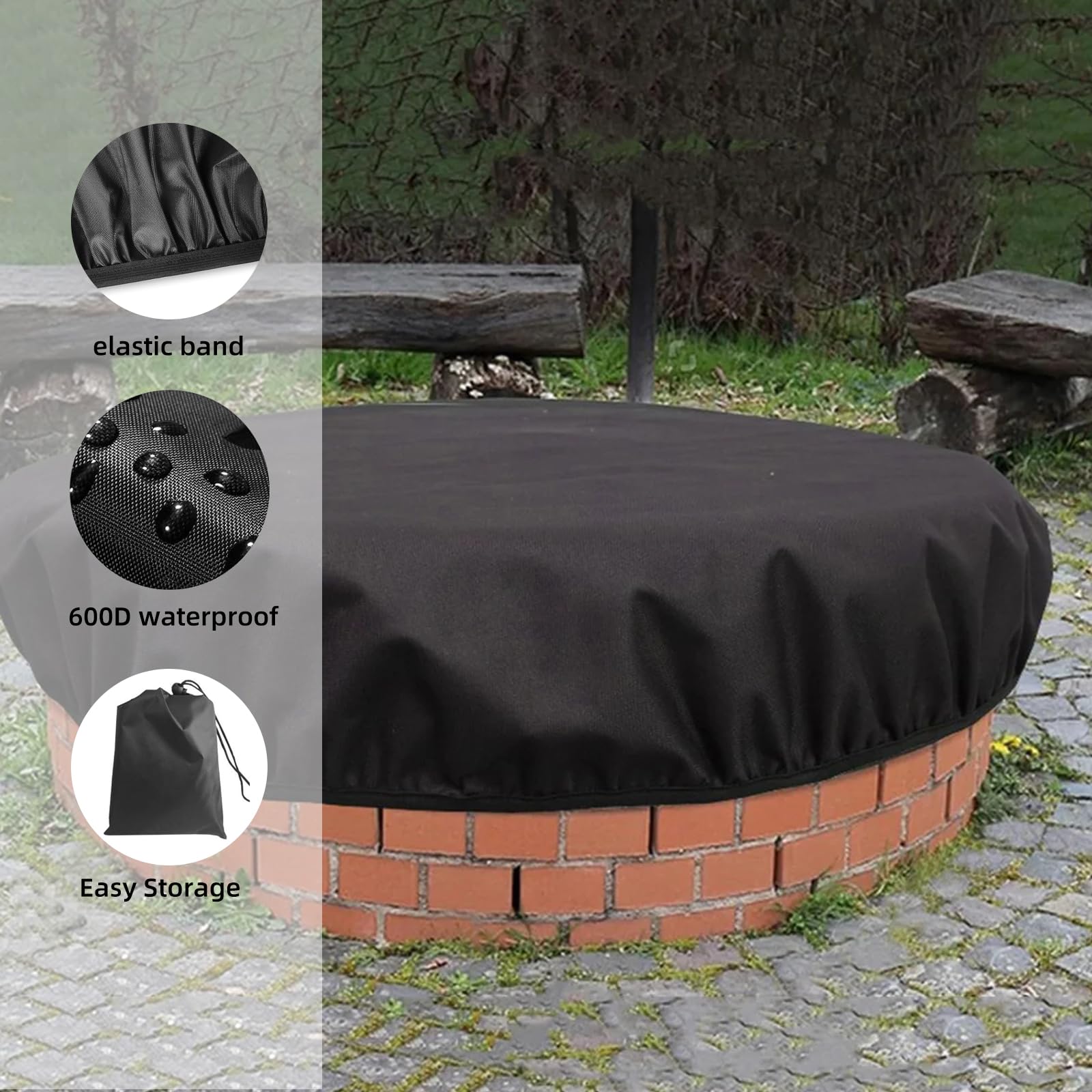 Custodia protettiva per braciere, copertura per focolare 600D, rivestimento Oxford Cloth in poliuretano, resistente e impermeabile, per braciere rotonde integrate (142,24 x 10,16 cm)