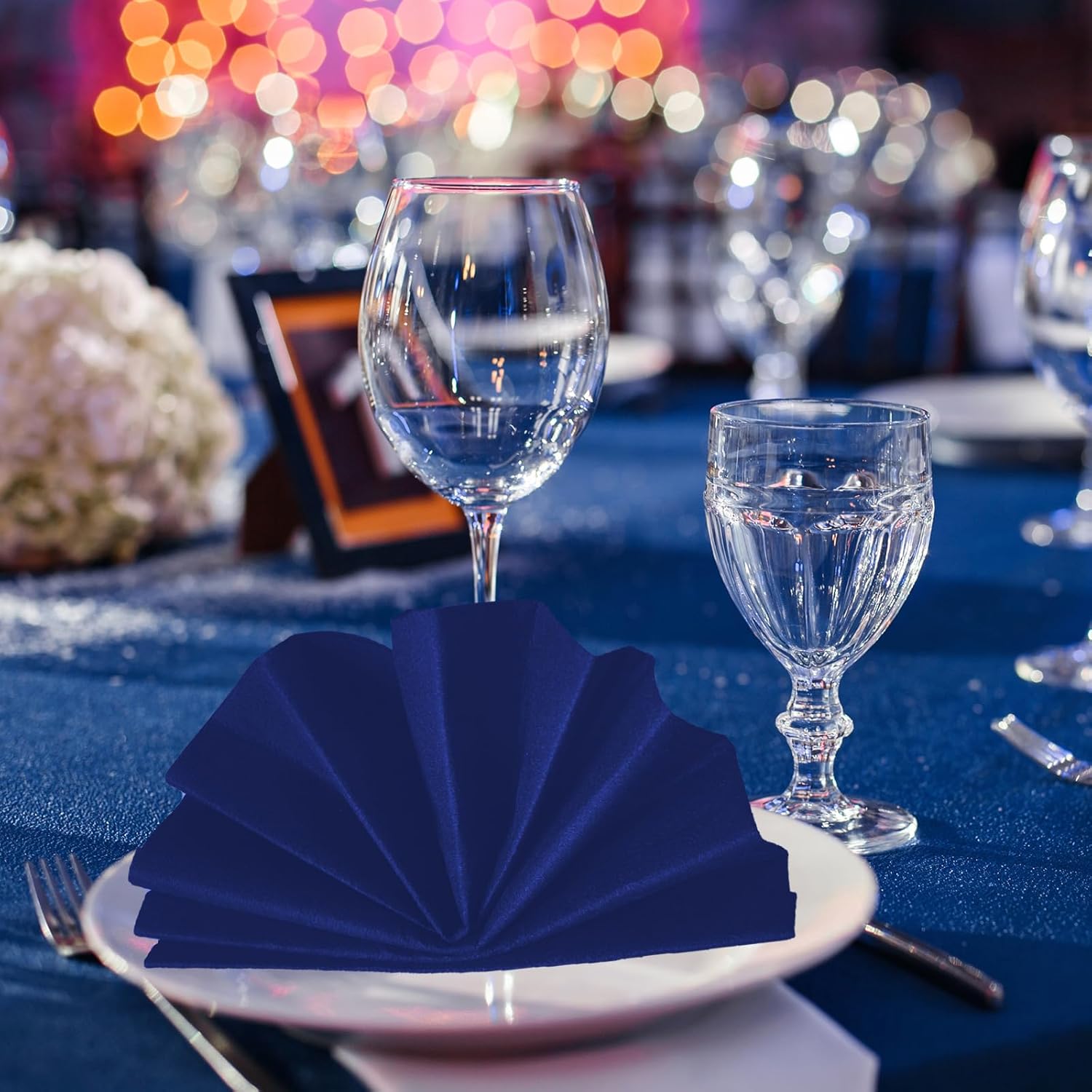 100 Pack Linen Like Blue Napkins Disposable Guest Paper Hand Towels for Bathroom Soft Absorbent Decorative Dinner Napkins Wedding Party Cocktail Reception Event, 12" x 17"