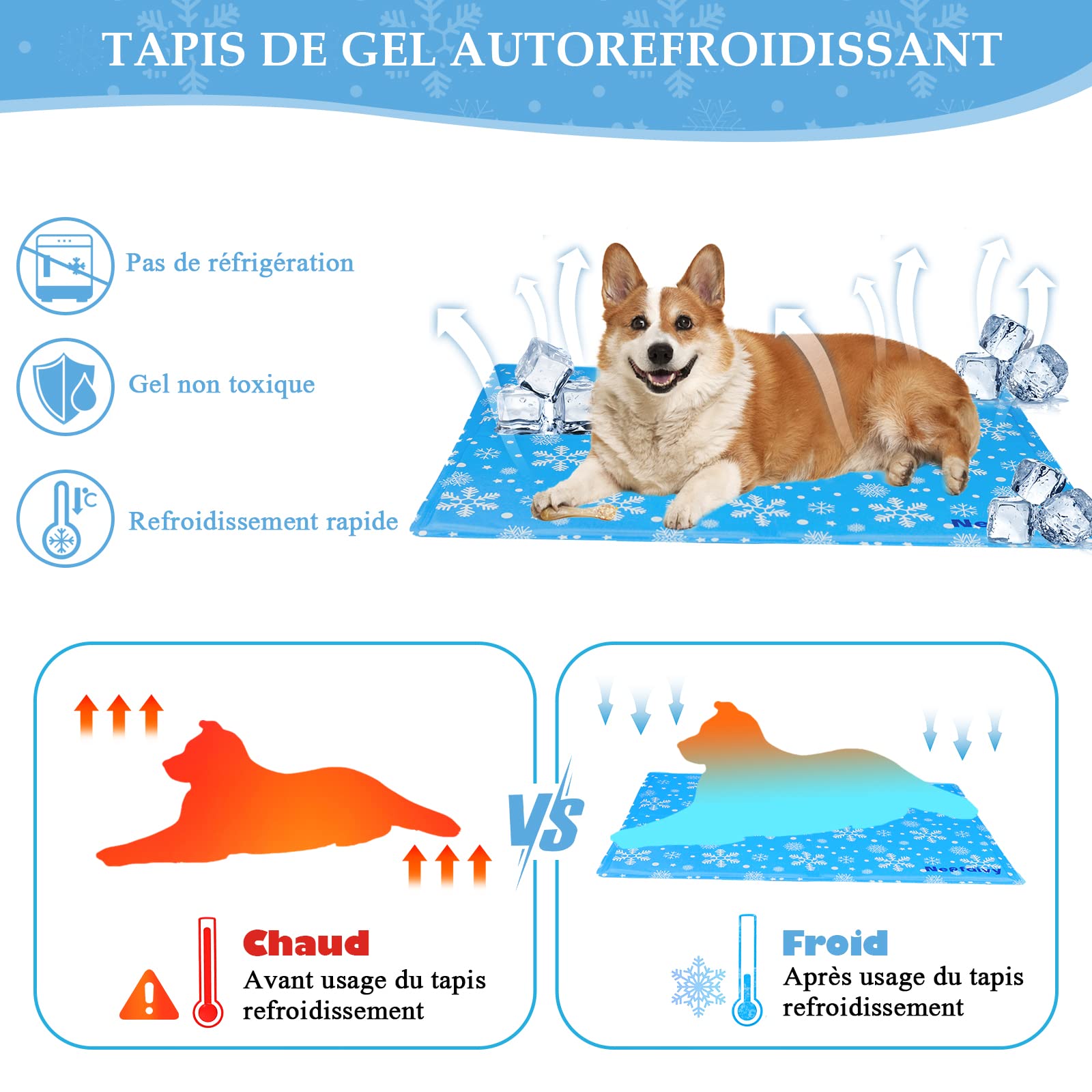 Nepfaivy Grand tapis rafraîchissant pour chiens et chats, gel non toxique, pas besoin de réfrigérateur, garde les animaux au frais en été chaud pour l'intérieur et l'extérieur, 90 x 50 cm