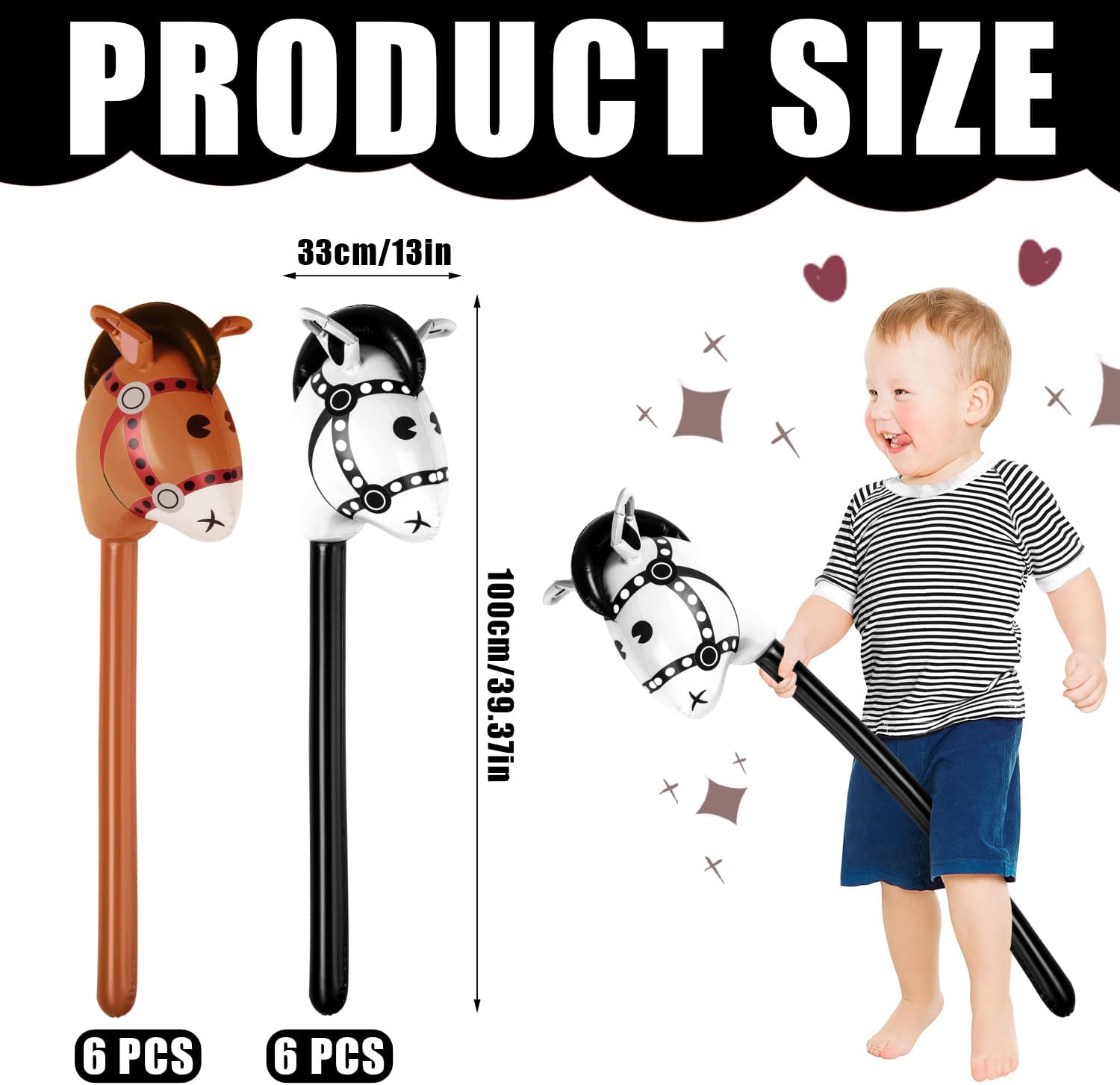 12pcs Inflatable Balloon Horse, Horse Head Stick Toy for Theme Birthday Party Home Decoration Supply (Black, Brown)