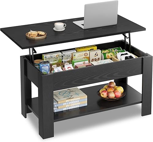Miniatura 7 de WLIVE Mesa auxiliar, mesa de centro elevable de 47 pulgadas con compartimento oculto y 2 estantes de almacenamiento para sala de estar, espresso