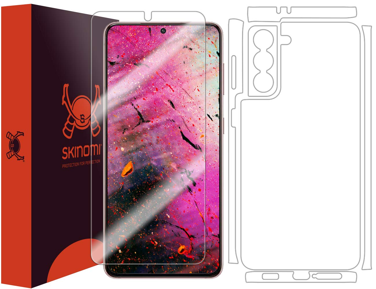 SkinomiFull Body Skin Protector Compatible with Samsung Galaxy S21 (6.2 inch)[Works with Fingerprint Scanner](Screen Protector + Back Cover) TechSkin Full Coverage Clear HD Film