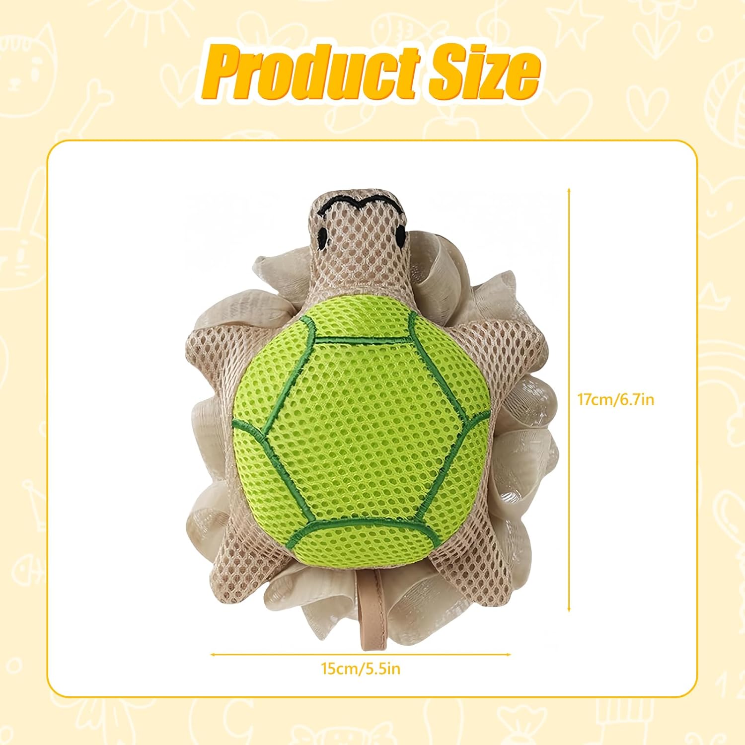 Kids Loofah, Cute Cartoon Animal Kids Bath Sponge with Hanging Rope, Soft Double Mesh for Rich Lather (Little Turtle) - Image 2