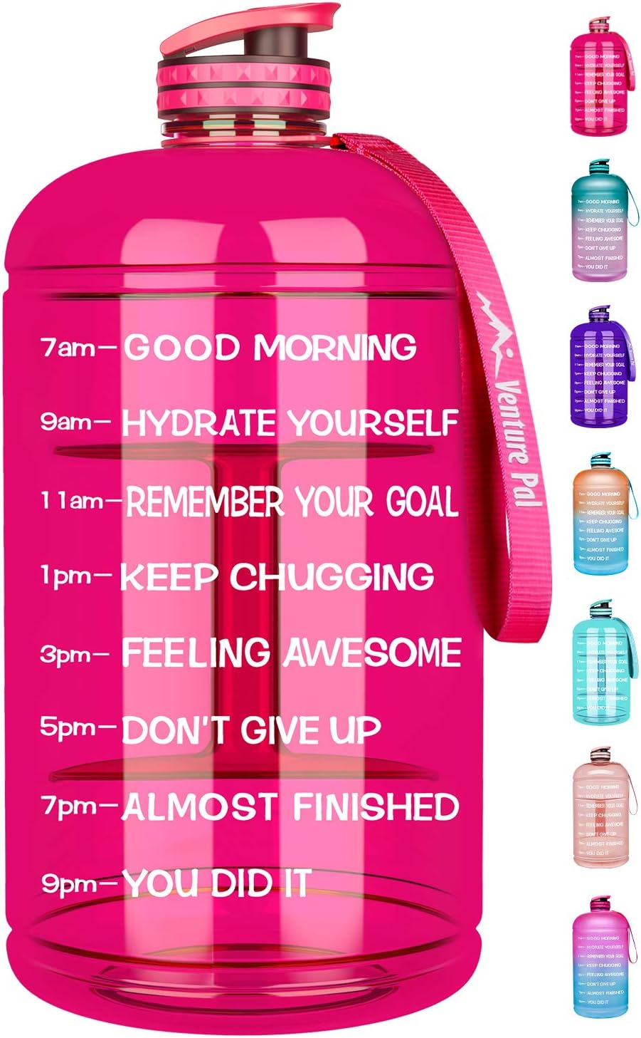 Venture Pal Large 1 Gallon/128 OZ & 74 OZ Motivational Leakproof BPA Free Water Bottle With Time Marker Perfect for Fitness Gym Camping Outdoor Sports-1Gallon-Pink