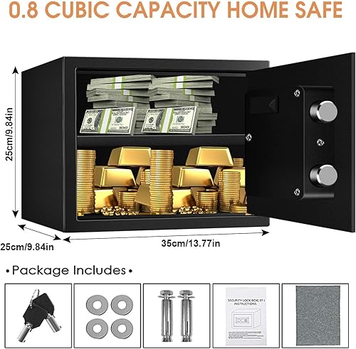 Miniatura 3 de Caja fuerte ignífuga pequeña de 1.1 pies cúbicos para uso doméstico, caja fuerte digital de seguridad para el hogar con llave y teclado numérico,
