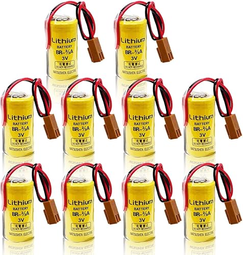 Paquete de 10  Reemplazo para BR-23A A98L-0031-0006 3V 1600mAh PLC Batería de litio con enchufe marrón
