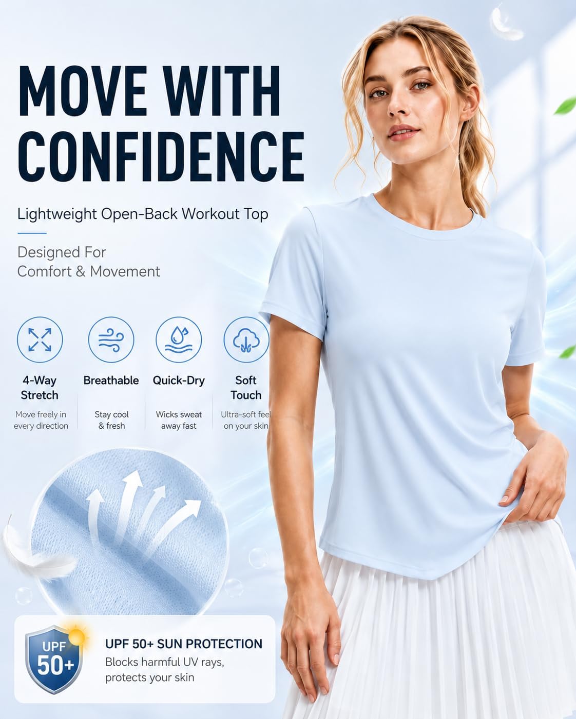 Women's Short Sleeve Athletic Shirts Open Back Workout Tops Quick Dry Loose Fit Gym Running Lightweight T Shirt