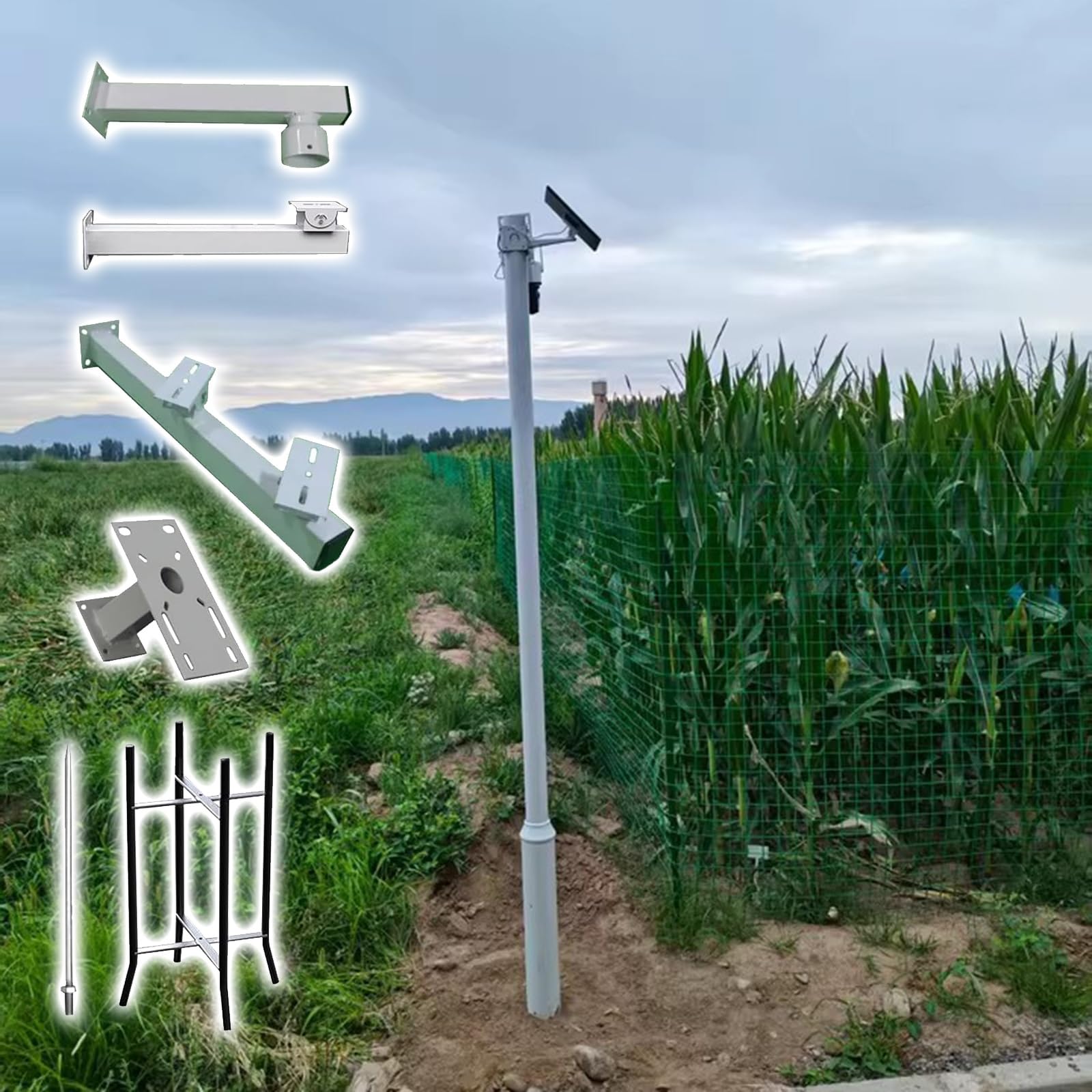 Palo per Telecamera di Sicurezza Palo per Telecamera di Sicurezza da Esterno con Montaggio a Terra, palo di Sicurezza Universale con 4 Bracci di Montaggio(2m (78.7in))