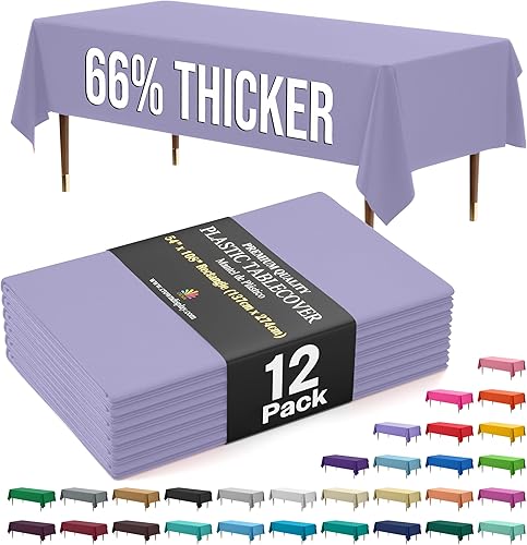 Miniatura 65 de Party Solids Mantel rectangular de plástico de alta calidad, 66% más grueso, 0.5 mil, paquete de 12 manteles color azul claro de 54 x 108 pulgadas,