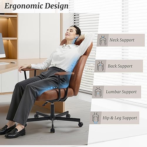 Miniatura 3 de Silla de escritorio de oficina con respaldo alto, silla de cuero ergonómica transpirable con cojín de asiento de 5 capas con soporte lumbar