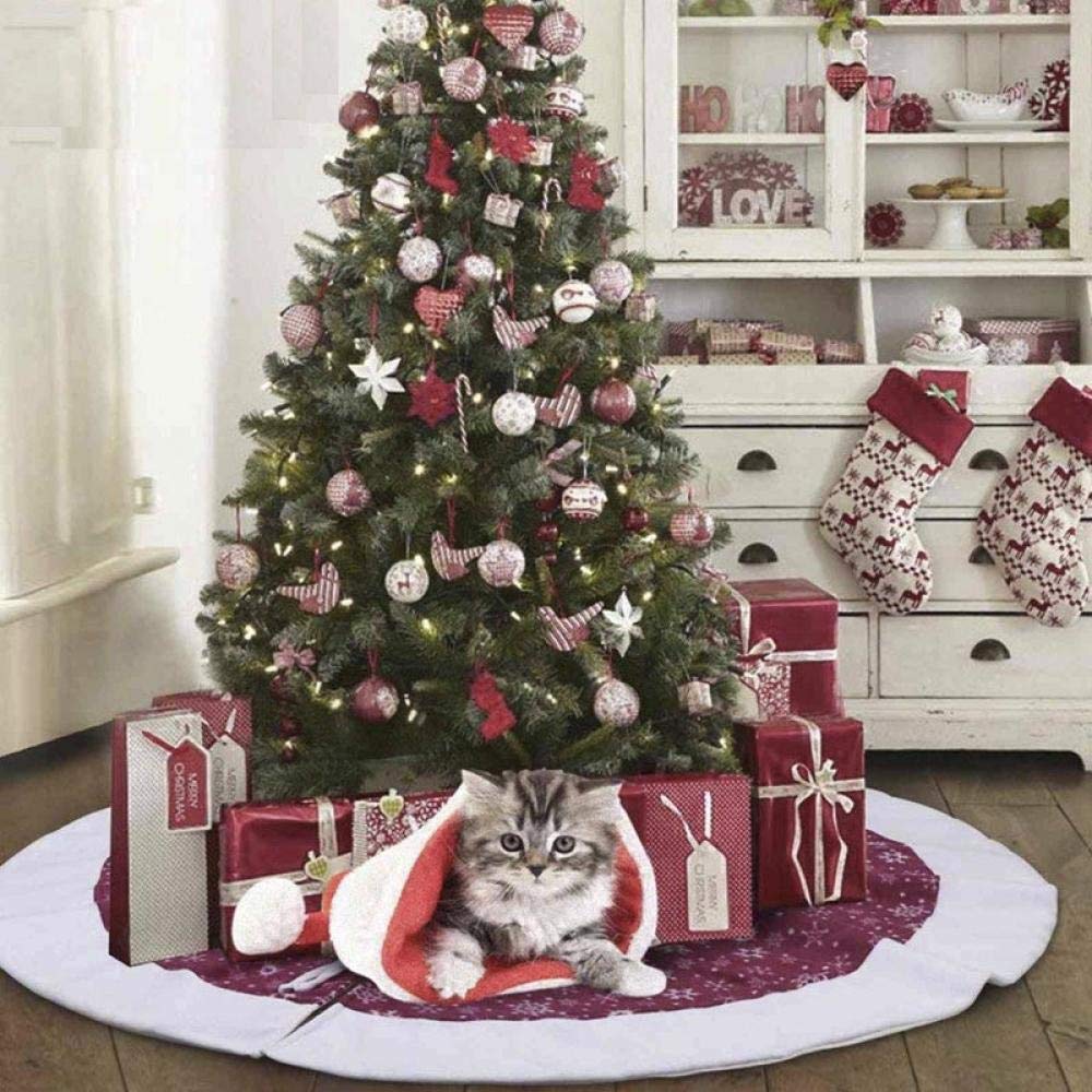 Gonna In Velluto Per Albero Di Natale | Tappetino Rotondo Rosso Increspato, Diametro 130 Cm | Decorazione Rustica Per Interni Ed Esterni