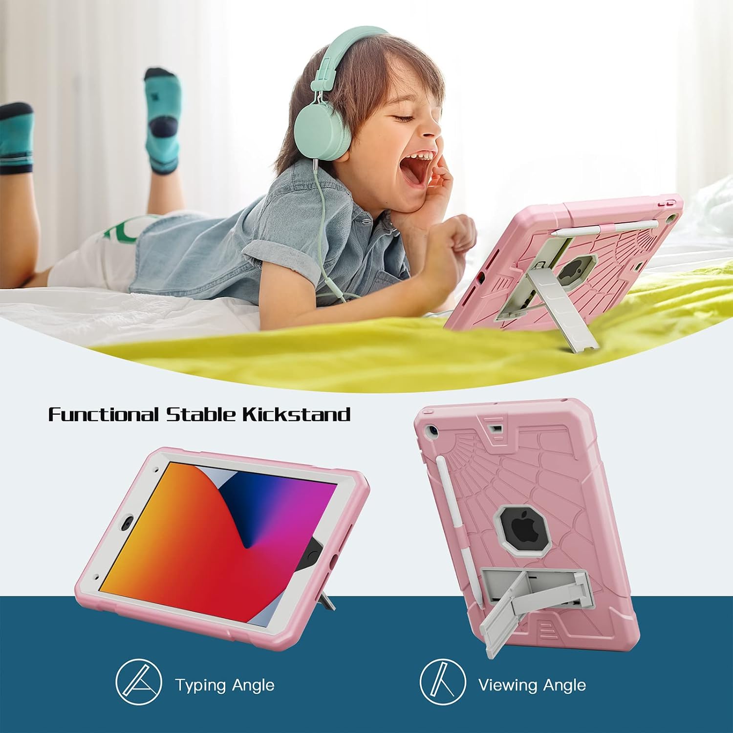 SIBEITU Case Compatible with iPad 9th Generation for Kids, with Pencil Holder Stand, Heavy Duty Rugged Case for iPad 10.2 inch image 3