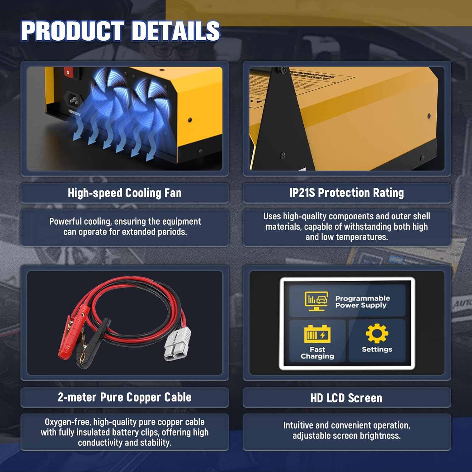 AUTOOL Flash Reprogramming Power Supply 120 Amp, Car Battery Charger with Battery Repair Mode, Flash Reprogrammer & Adjustable Power Supply w/ 6.5ft Cables, HD Display