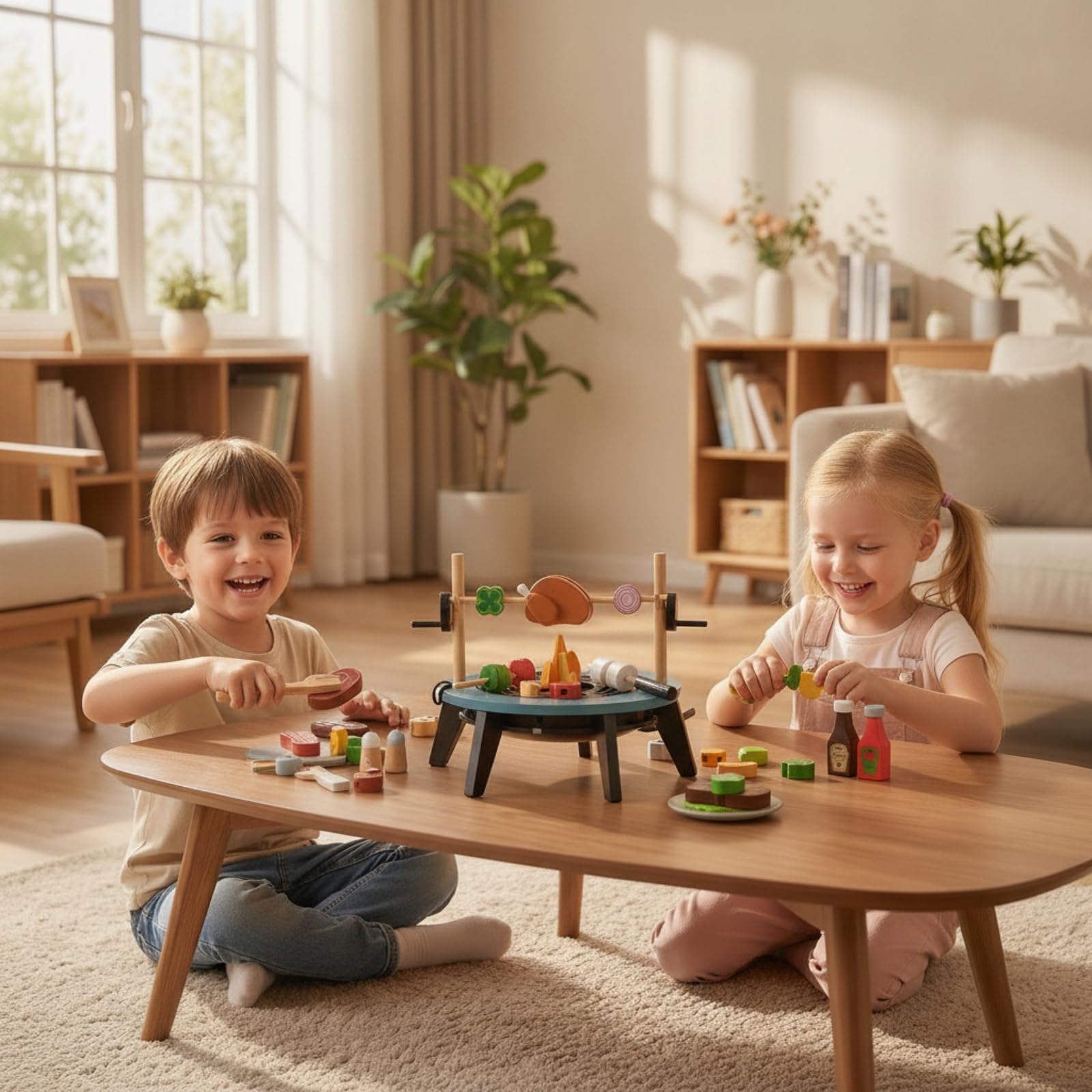 Griglia Giocattolo in Legno Realistico Barbecue Giocattolo Creativo Gioco di Ruolo per Bambini, Genitori Papà, Cameretta, Area Giochi, Asilo Nido