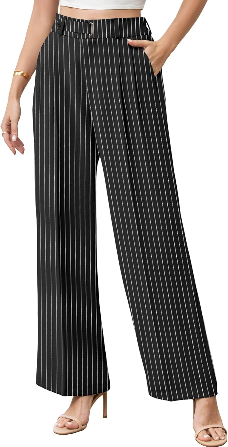 Betusline Women's Wide Leg Pants Business Casual Straight Office Trousers for Women, X-Small-3X-Large