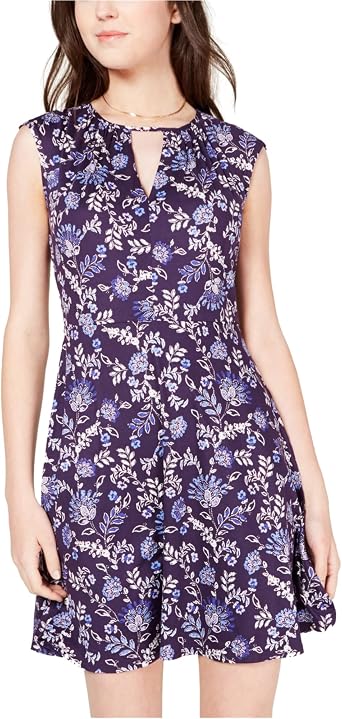 Be Bop Womens Floral A-line Dress, Purple, Small