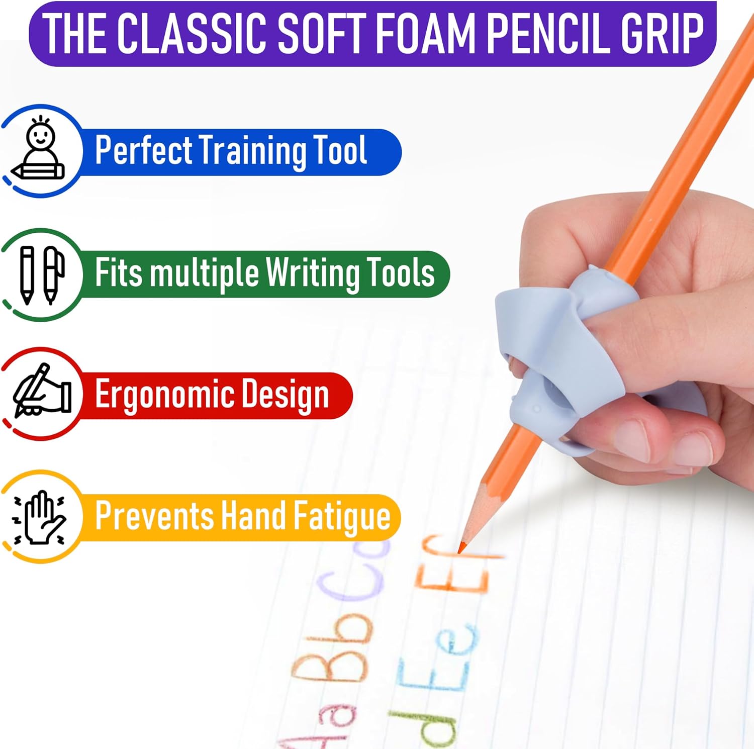 NEW! Five Finger Pencil Grip 6 Pack Pencil Grips for Kids Handwriting, 5-Finger Silicone Pencil Holders, Comfortable Writing Aid for Beginners, Posture Correction Training Tool