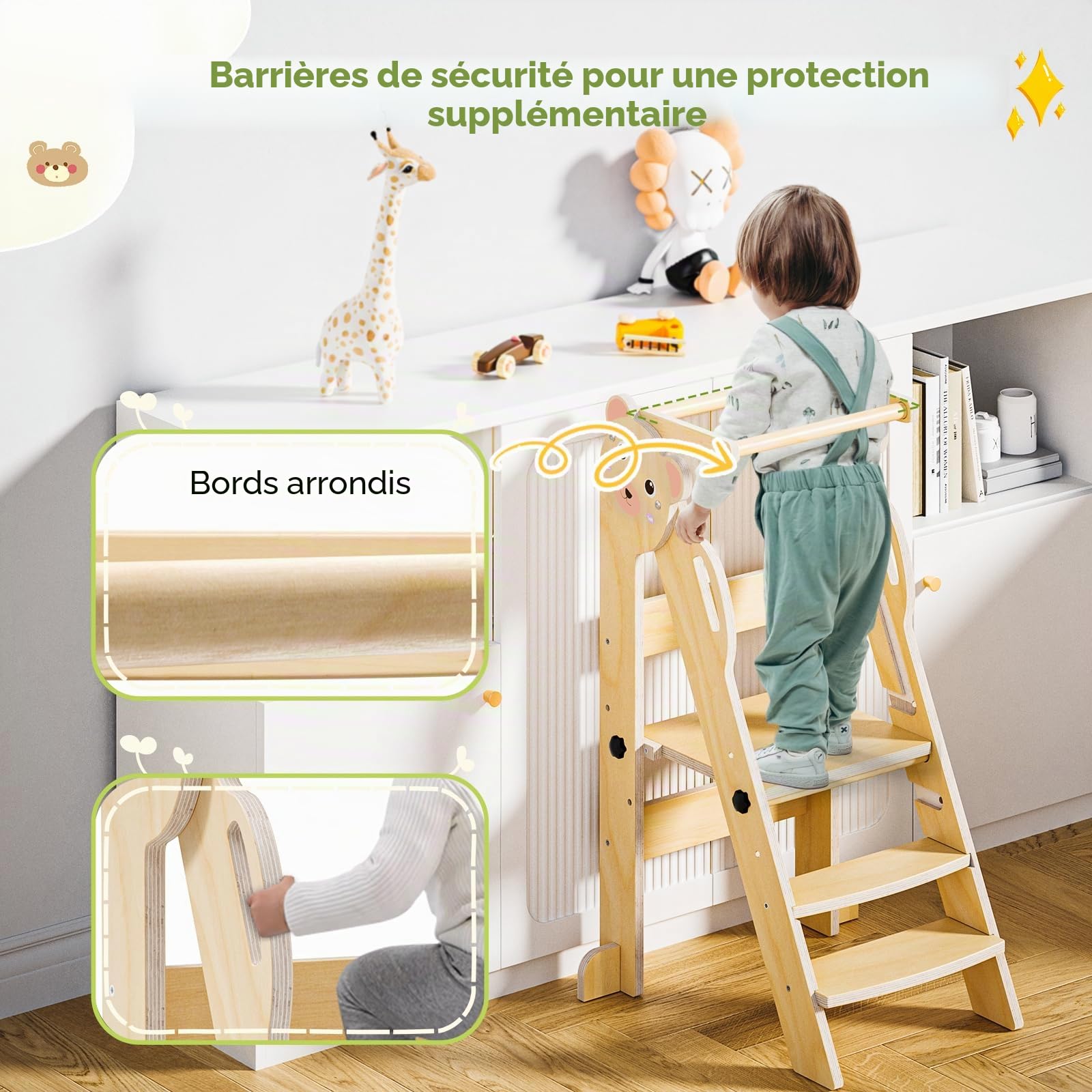 Tour pliable pour tout-petits - Tour d'apprentissage pour enfants - Réglable pour 18 mois à 5 ans - Conçue pour la sécurité