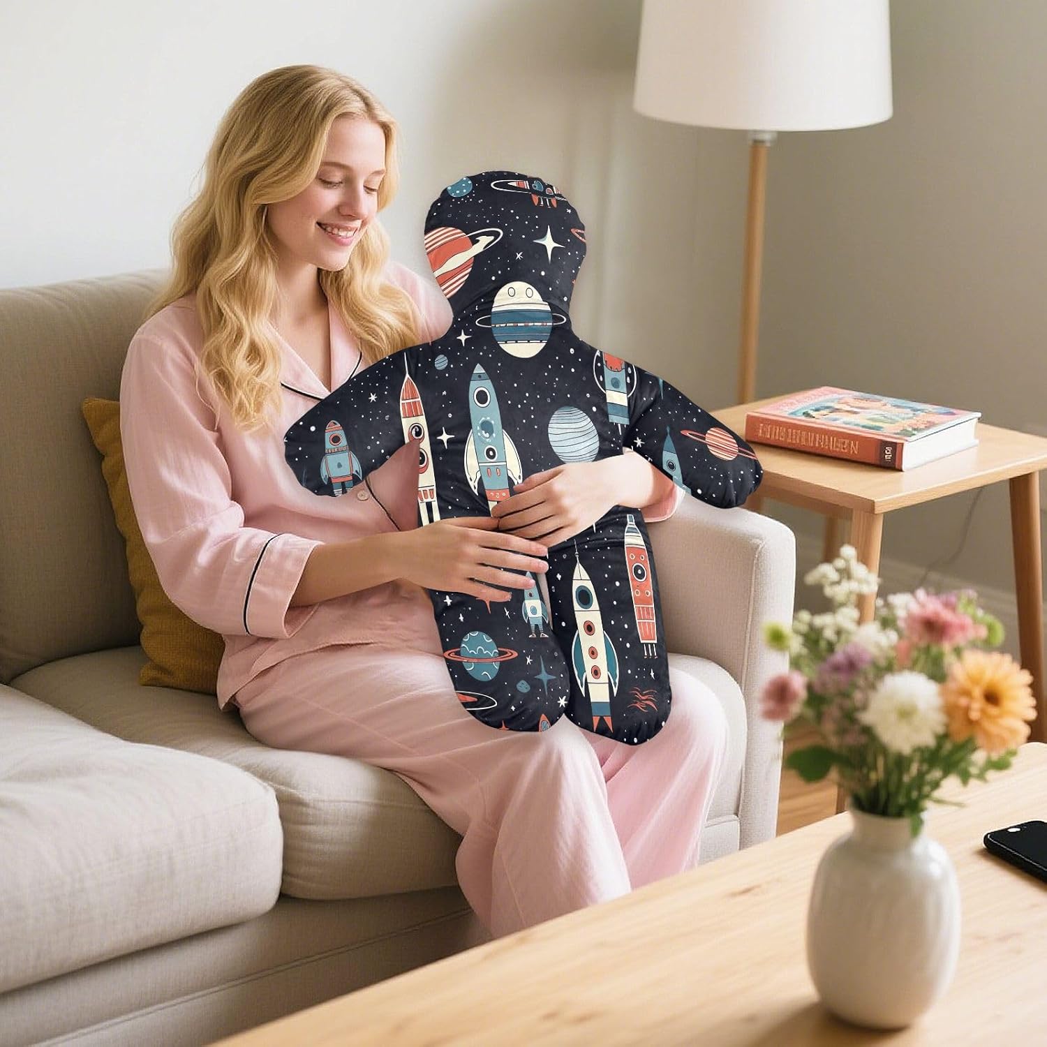 Spaceship2 Human-Shaped Pillow Soft Body Pillows Washable Velvet Pillows for Anxiety Relief Sleeping Cuddling & Support