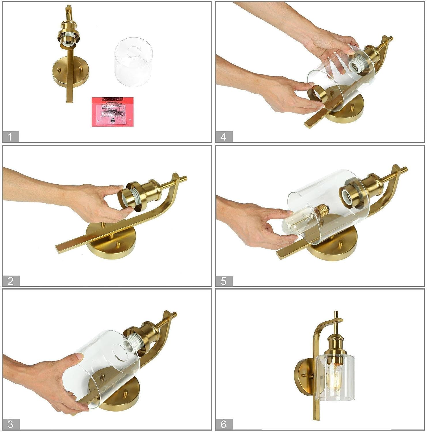 KSANA Modern Brass Wall Sconce with Clear Glass Shade, Electroplated Gold Bathroom Wall Light for Vanity, Bedroom, Hallway, Powder Room