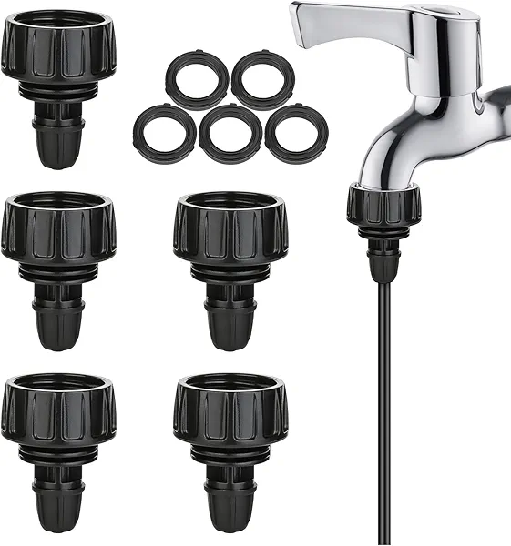 Yulaiyoen Drip Irrigation Hose Adapters,1/4 Inch Drip Irrigation Tubing x 3/4 FHT Swivel Garden Faucet Connectors with Lock Barbed for Drip Irrigation System-5 Pack