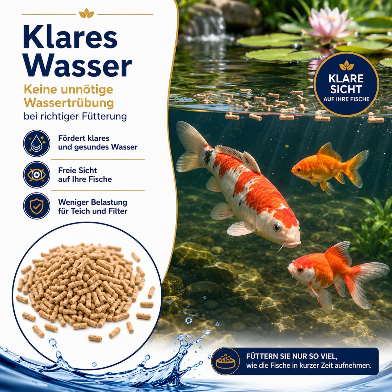Fischfutter Teich 80L / 6,4kg – Teichfutter Sticks für Koi & Goldfische | Teichfischfutter & Koifutter – Alleinfutter für Kaltwasserfische, Ø 6mm, schwimmend & langsam sinkend, klares Wasser