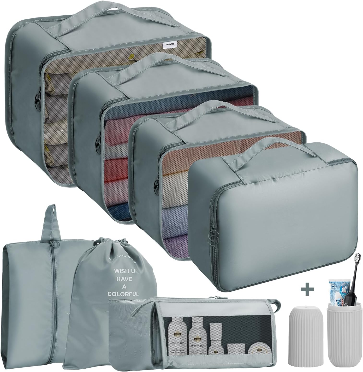 Lot De 7 Cubes De Rangement De Voyage Viputop – Compression Légère – Noirs