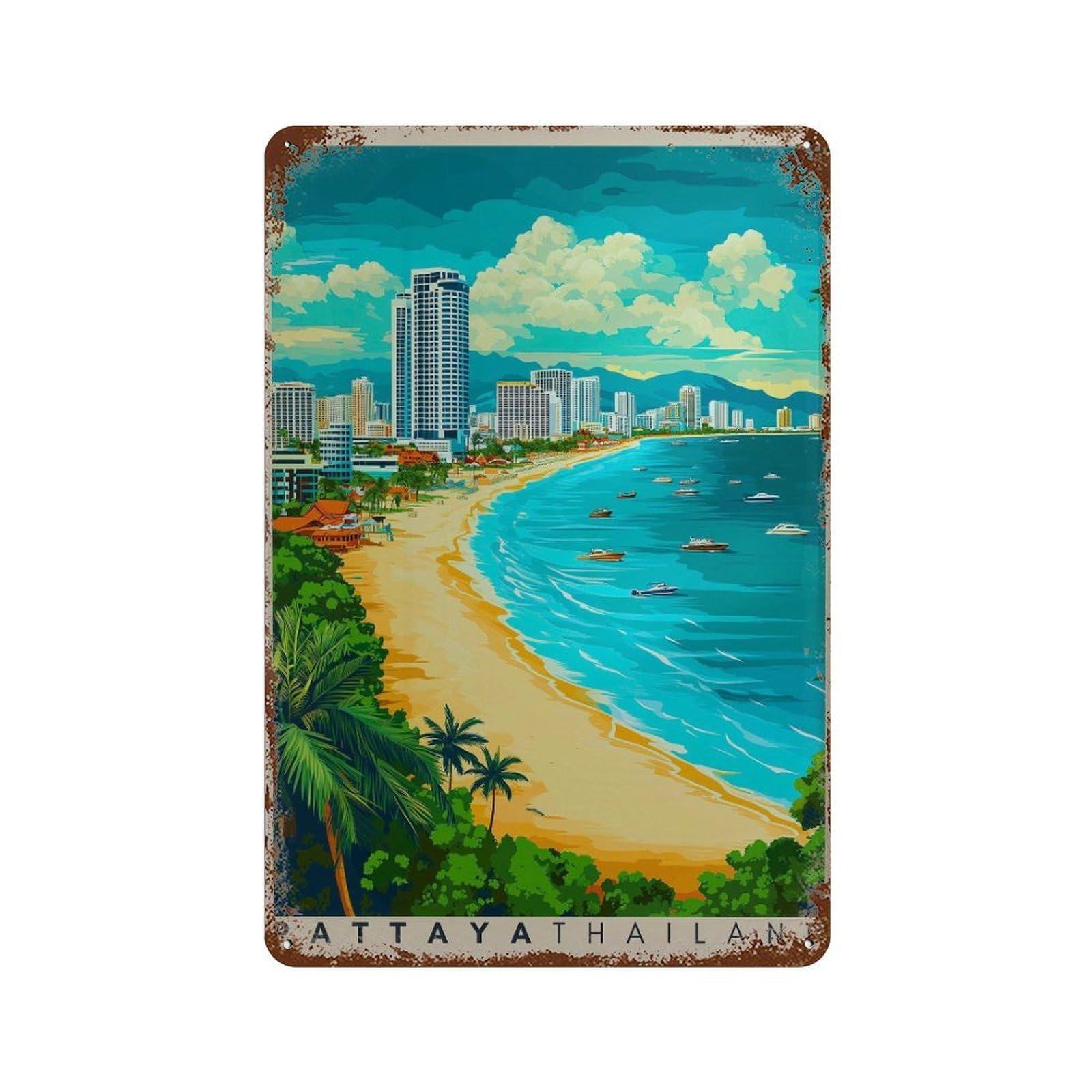 xiaoxiaoshen Pattaya Beach Thailand Travel Tropical Wall Decor Art Metal Tin Poster Modern Home Decor Art Home Bar Shop Decorations Vintage Sign 30x20cm